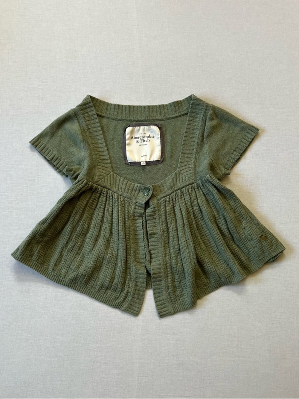 Rare Vintage Abercrombie & Fitch Olive Rabbit Hair Babydoll Knit Cardigan M